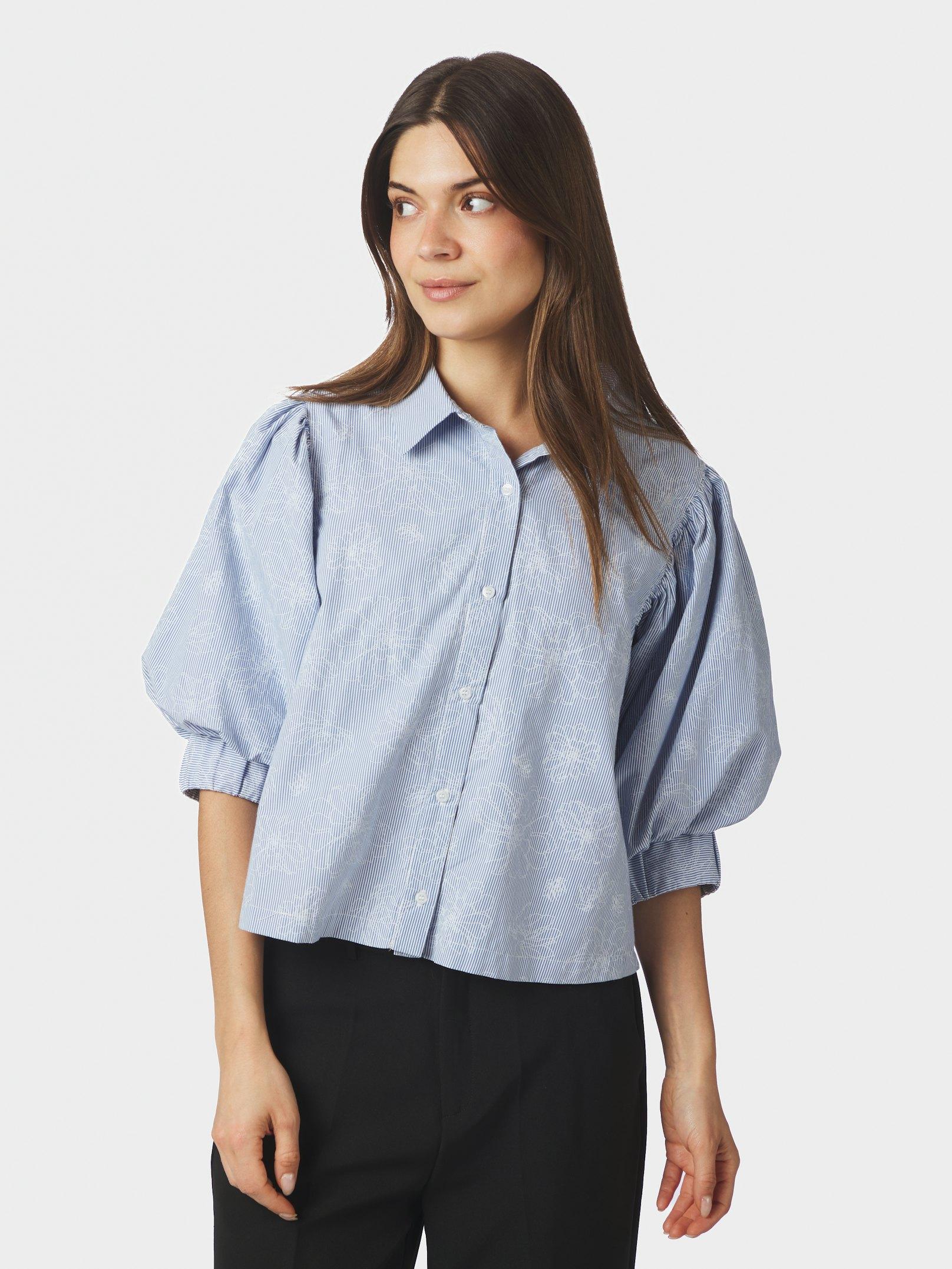 Etta Flower Stripe Shirt Light Blue - 3
