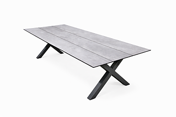 X-Leg matbord 240x100 cm i antracit aluminium med HPL-skiva i betonglook för uteplats och trädgård