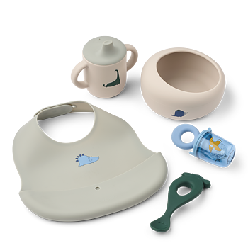 Mileah Baby Mealtime Set Dino Roar Dove blue