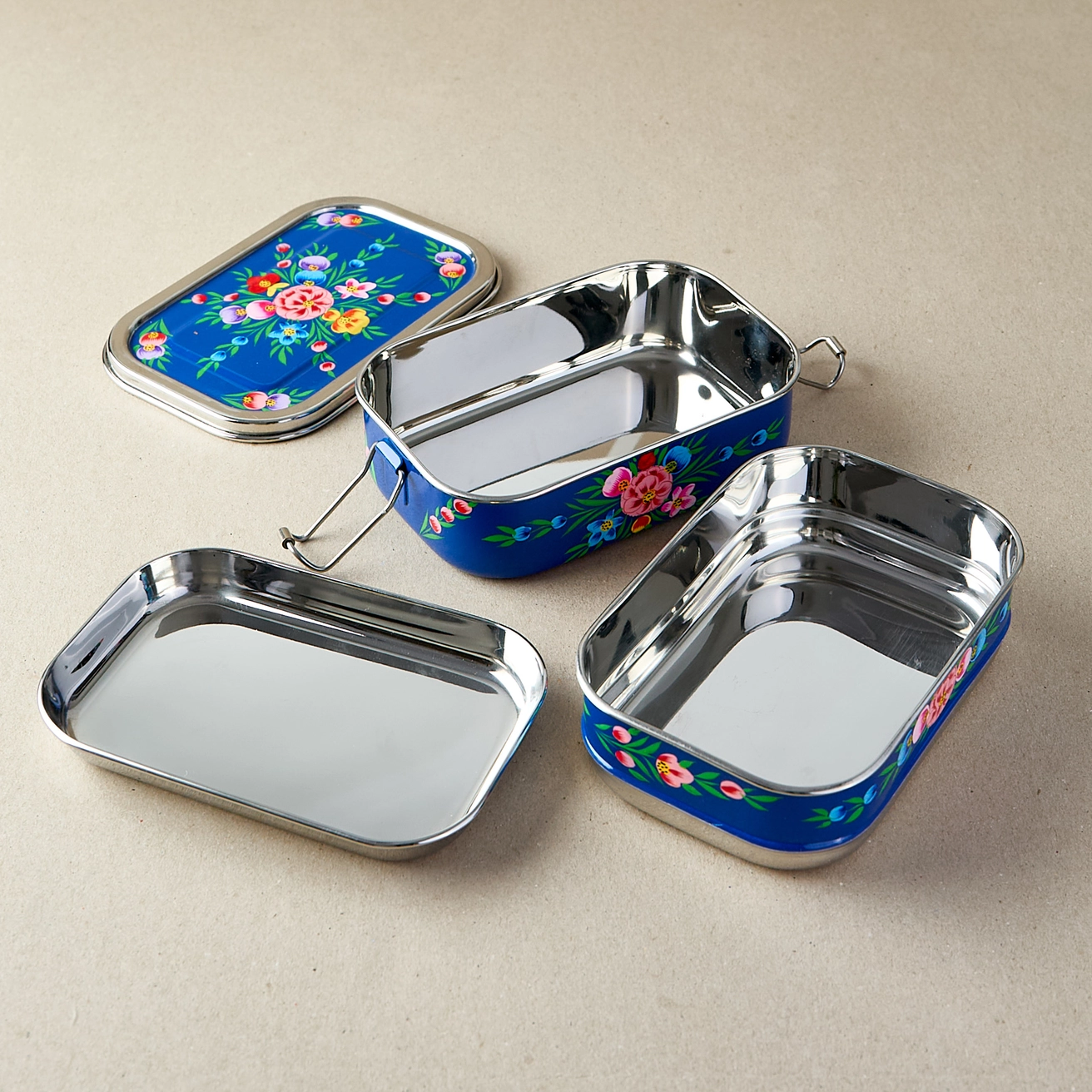 Stainless steel lunch box in tiffin style Dark blue Garland, Dalit - 2