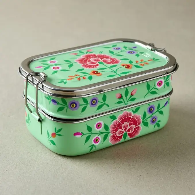 Stainless steel lunch box in tiffin style Pastel green Garland, Dalit - 2