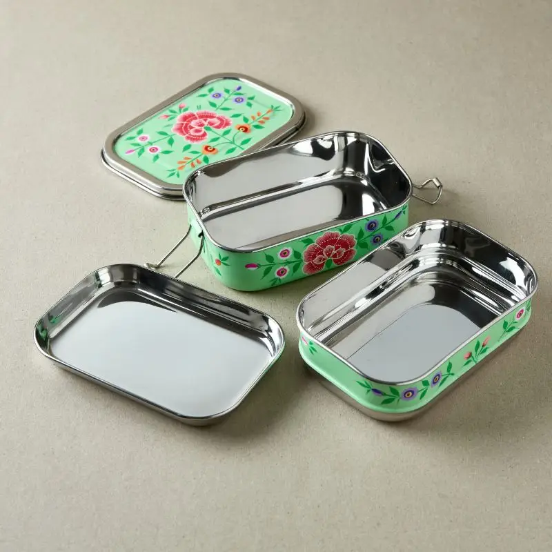 Stainless steel lunch box in tiffin style Pastel green Garland, Dalit