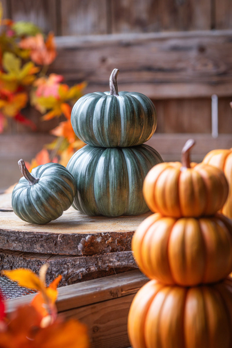 Dekoration Pumpa Trippel - 16 cm - Grön