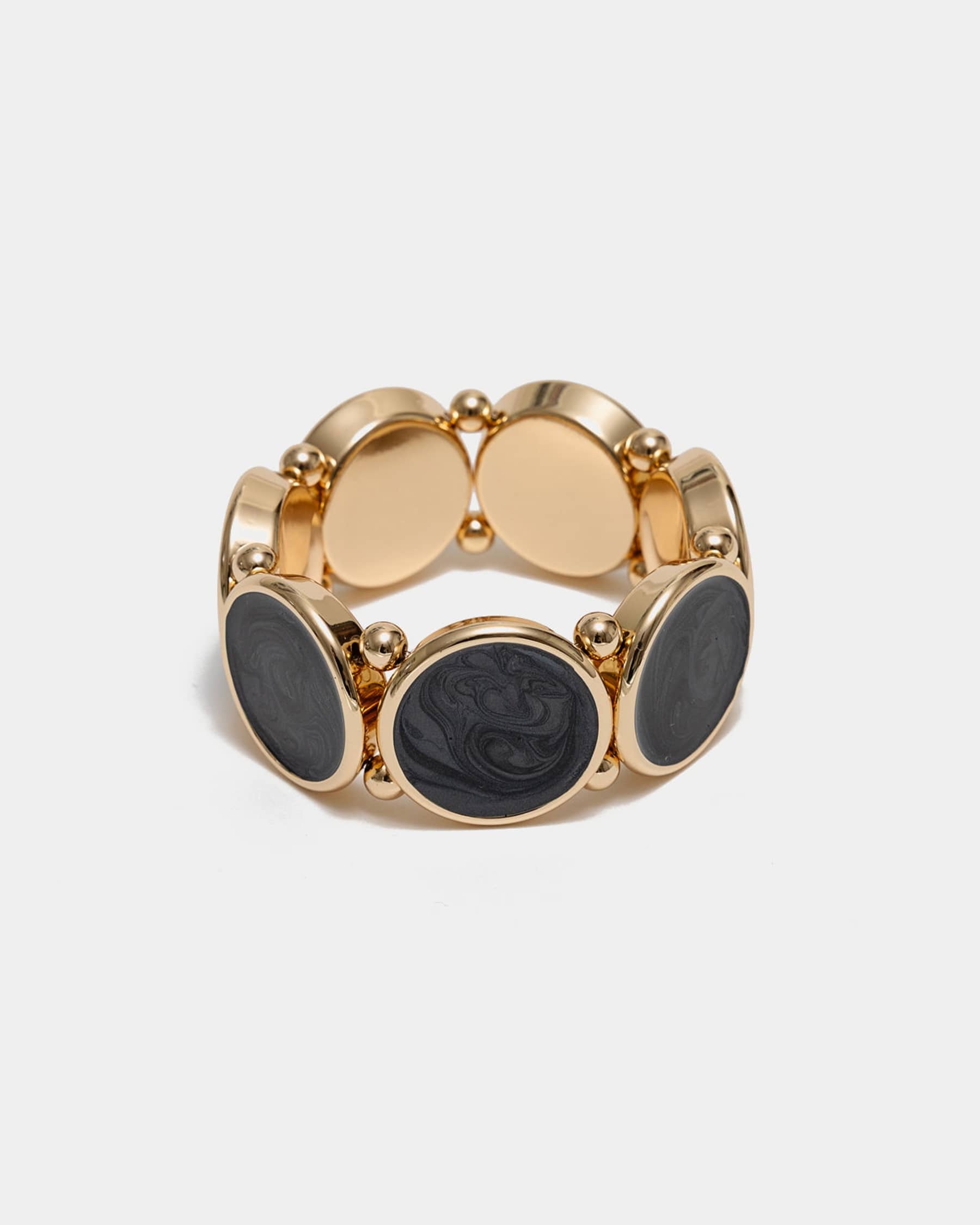 Ava Pearl Elastic Bracelet Gold w Pearl Black