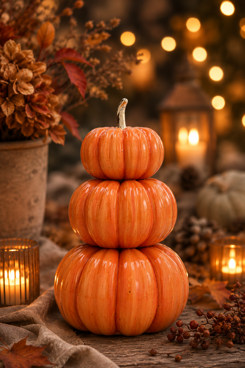 Dekoration Pumpa - Trippel Shine - 16 cm - Orange - 2