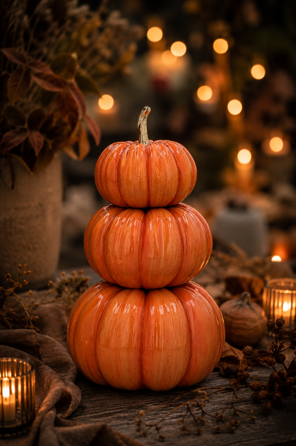 Dekoration Pumpa - Trippel Shine - 16 cm - Orange - 8