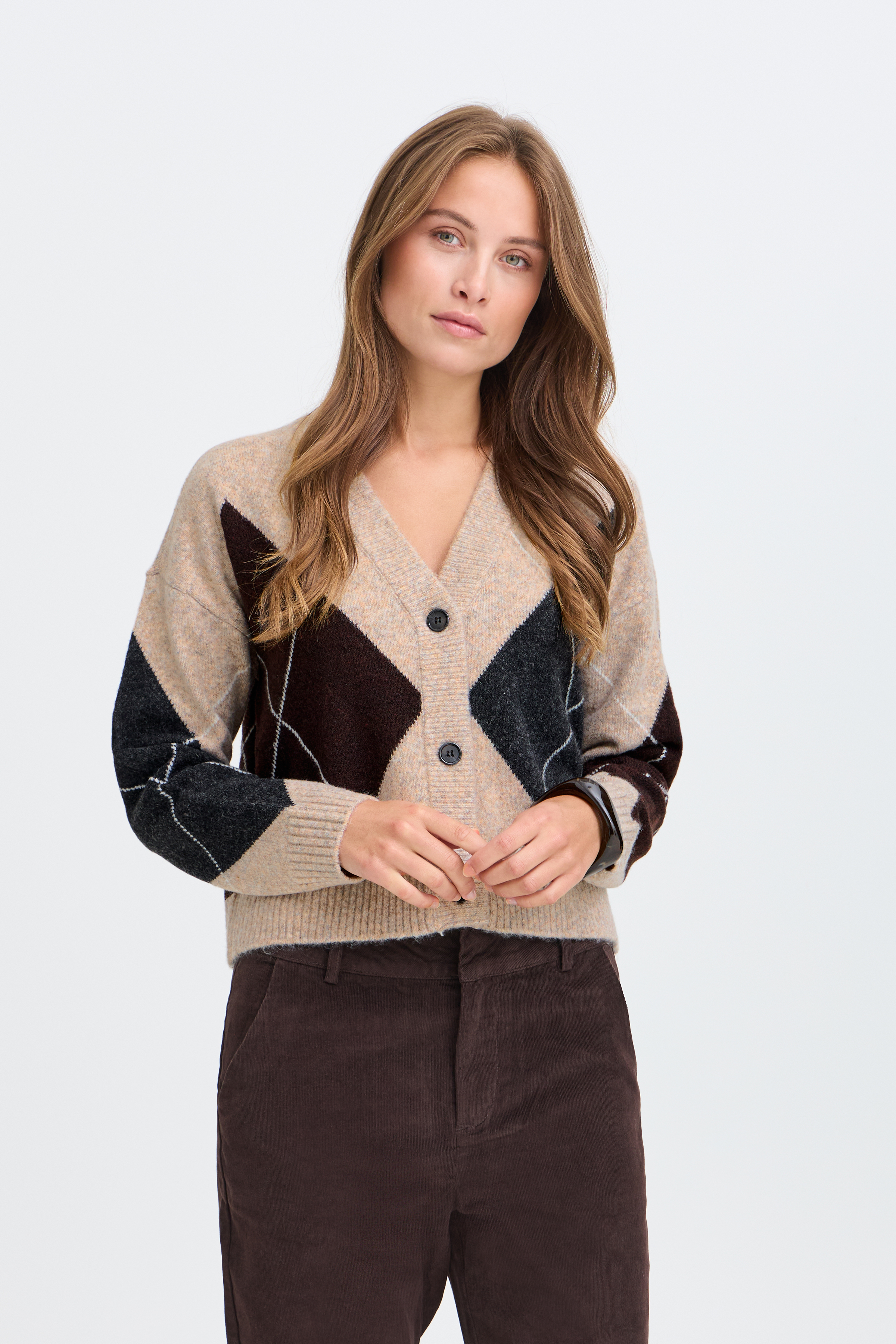 BYOSMILLA CARDIGAN HUMUS JAVA DARK GREY ARGYLE - 7