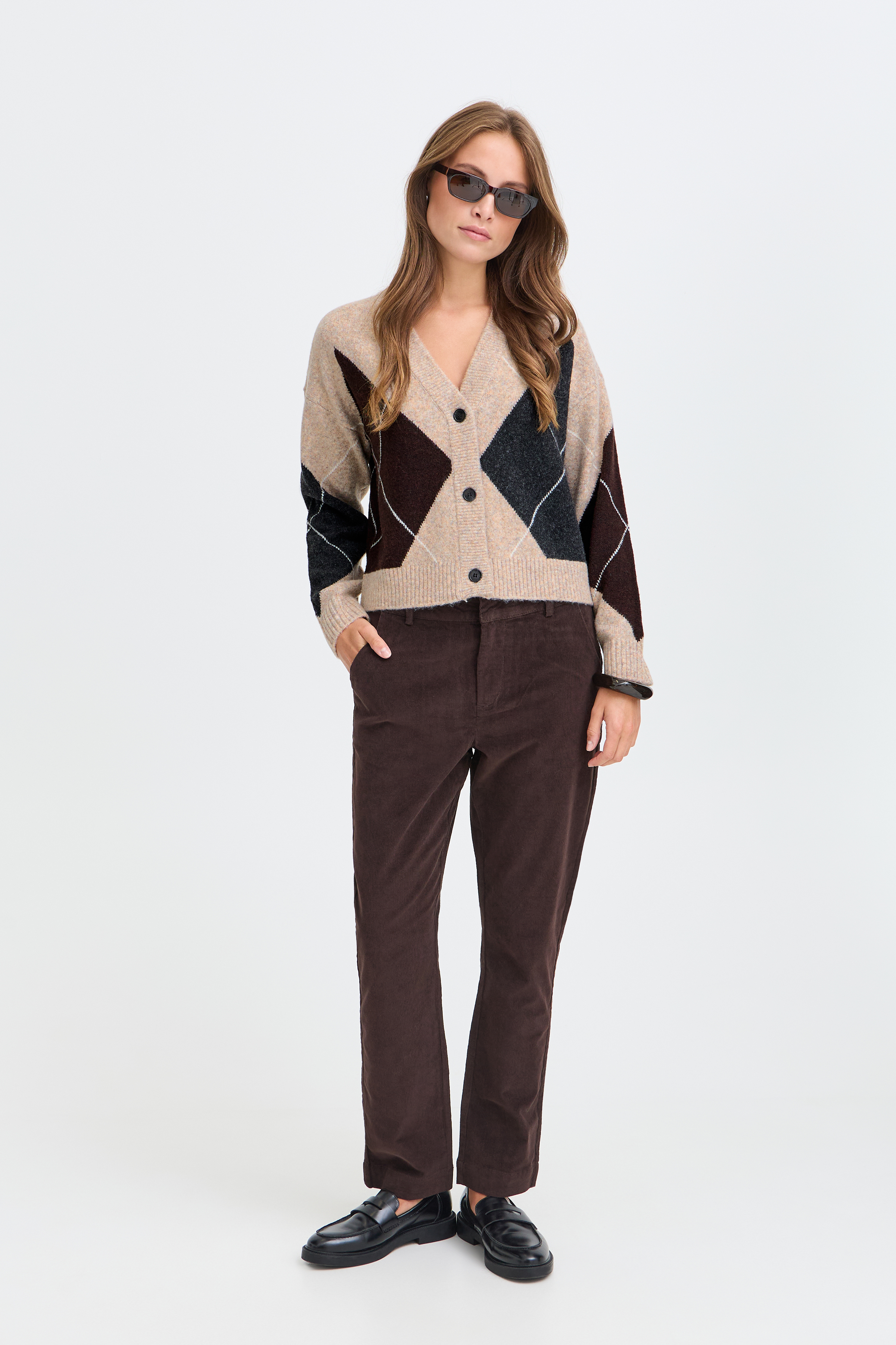 BYOSMILLA CARDIGAN HUMUS JAVA DARK GREY ARGYLE - 6