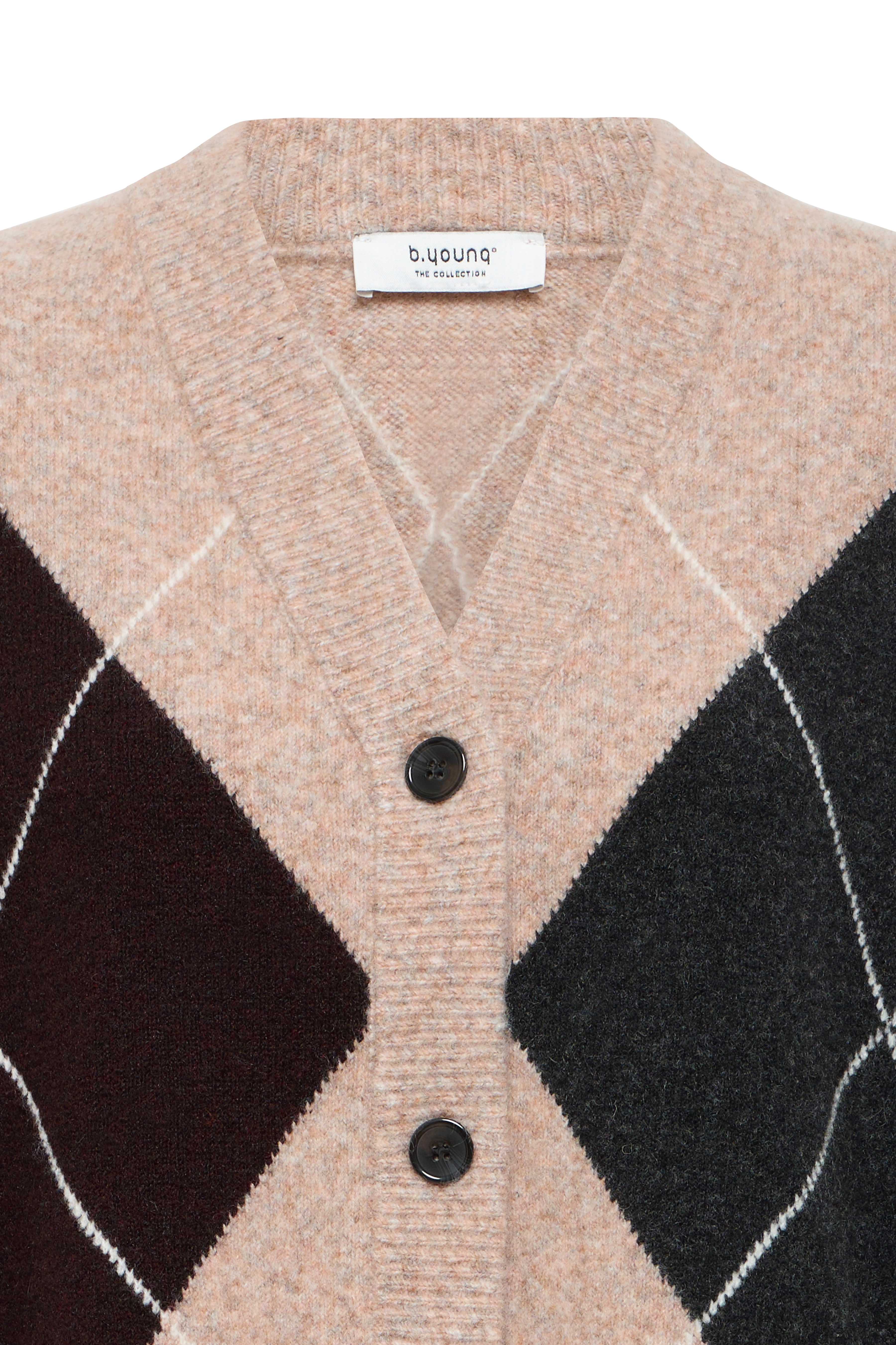 BYOSMILLA CARDIGAN HUMUS JAVA DARK GREY ARGYLE - 3