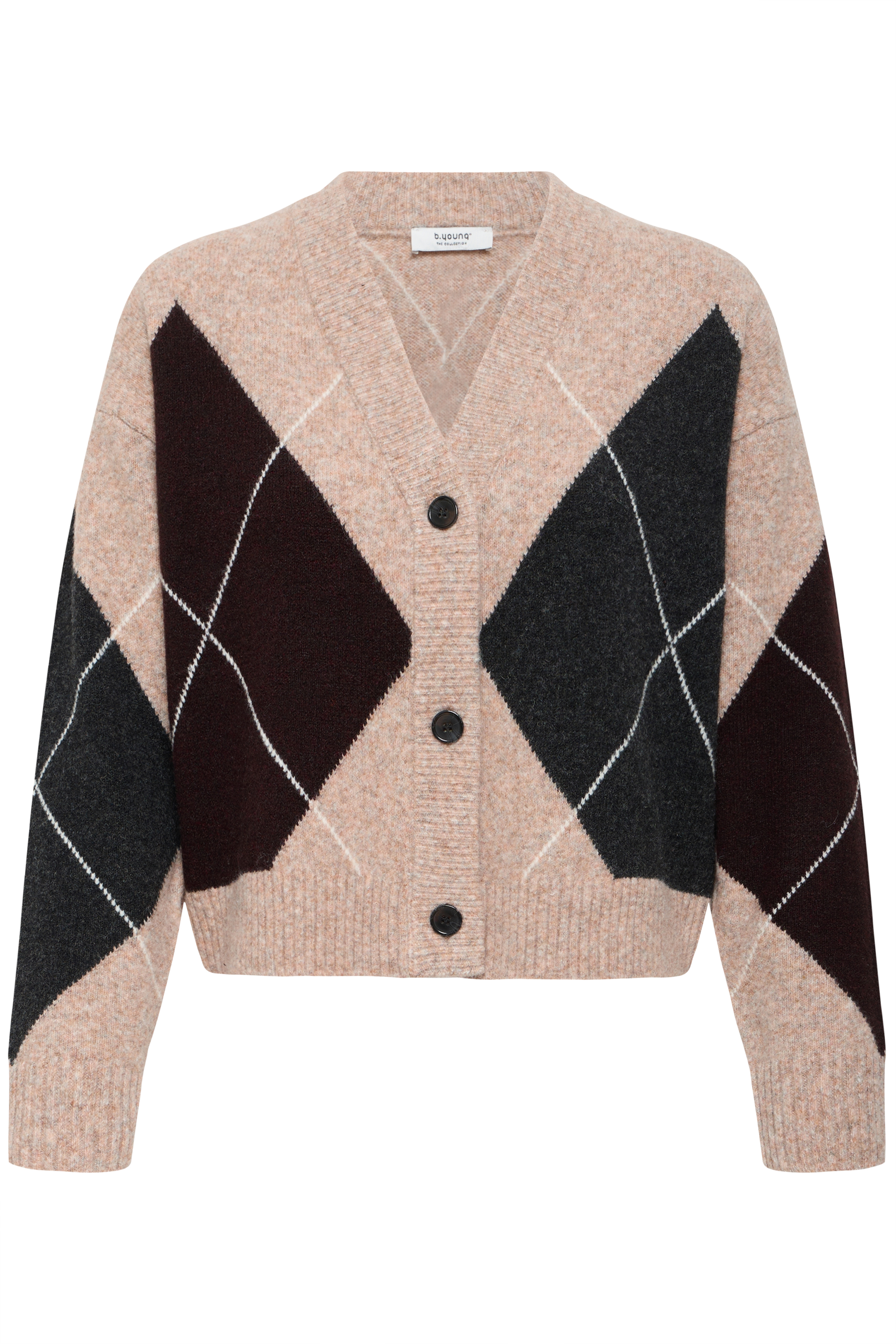 BYOSMILLA CARDIGAN HUMUS JAVA DARK GREY ARGYLE