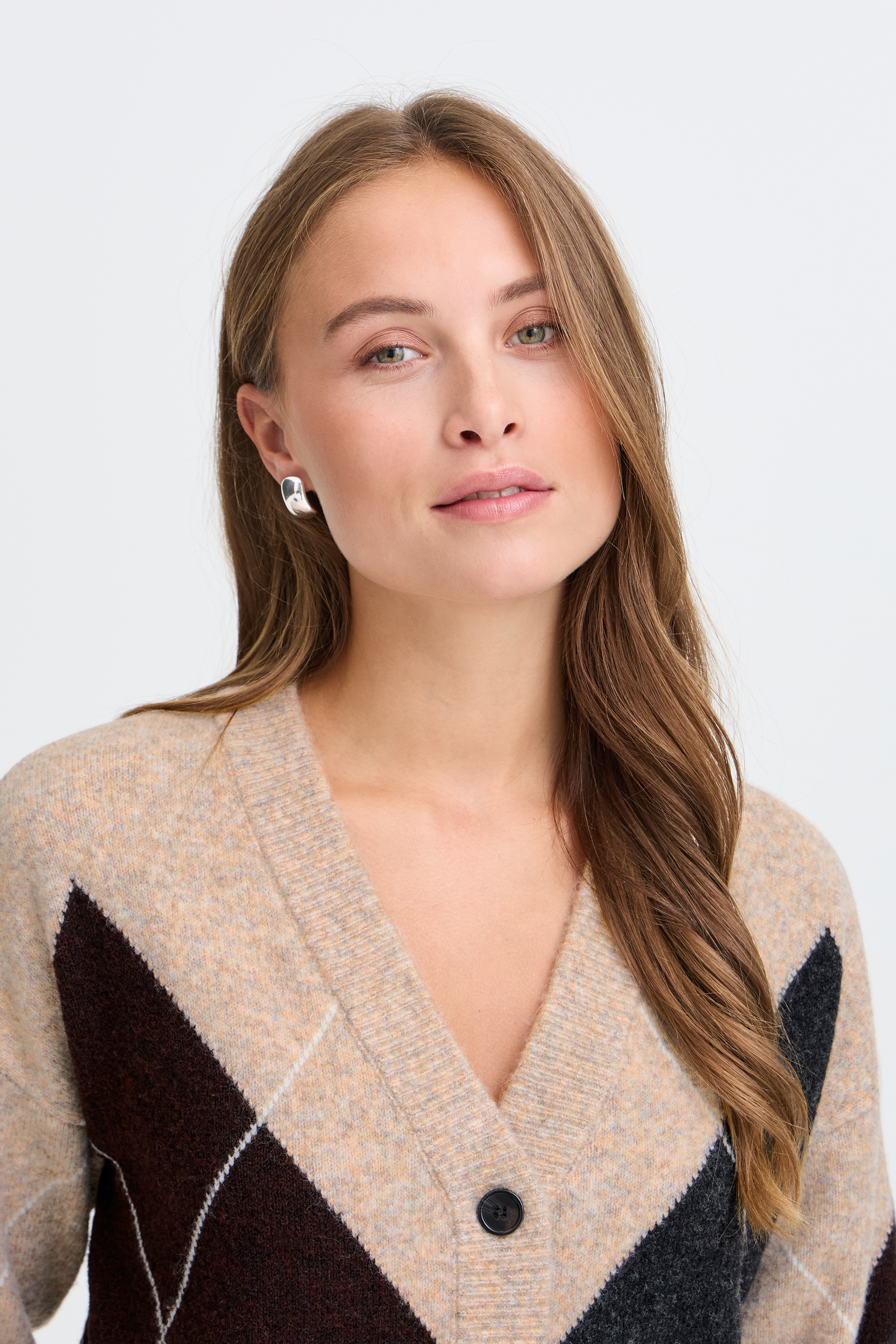 BYOSMILLA CARDIGAN HUMUS JAVA DARK GREY ARGYLE - 4