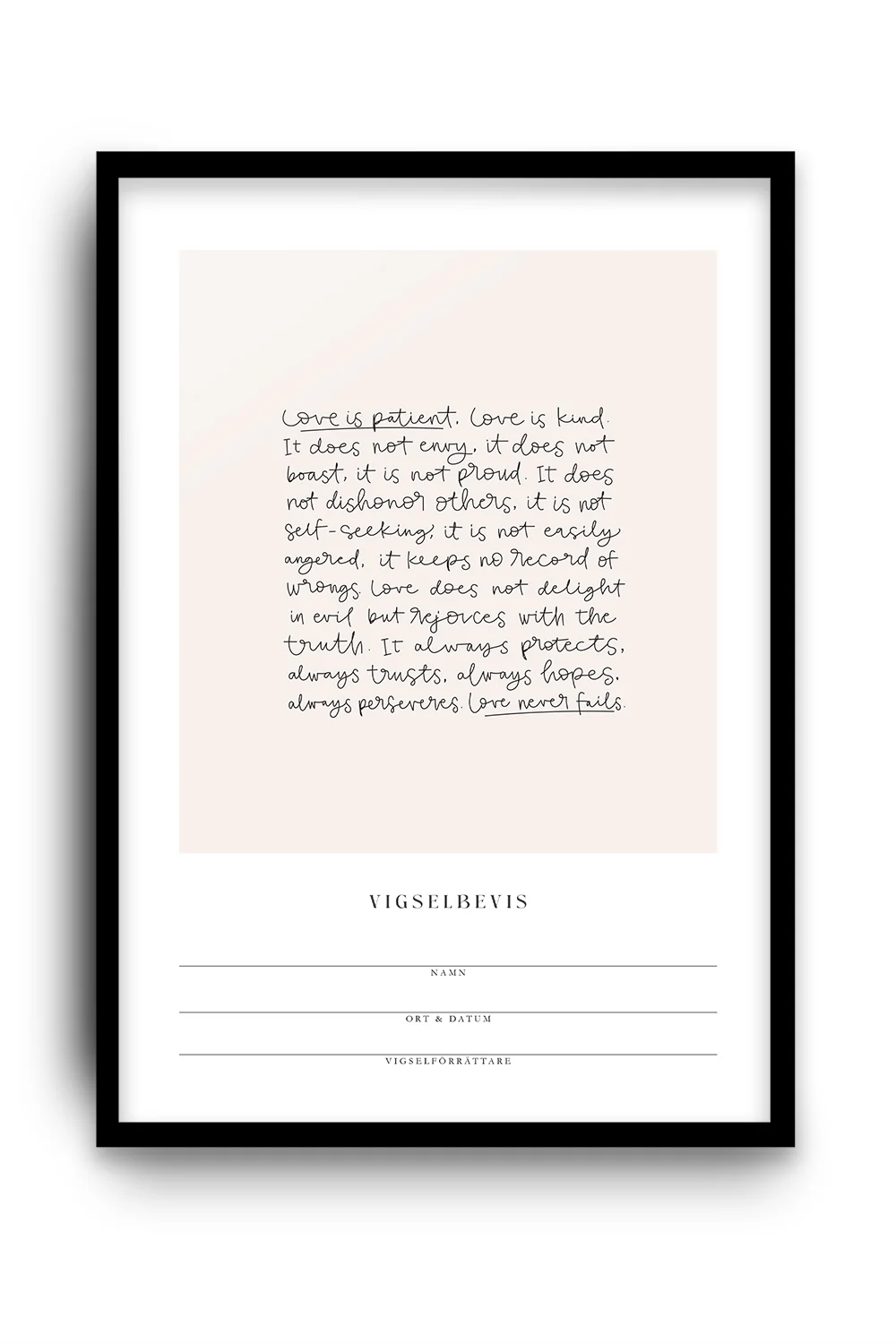 Vigselbevis: Love never fails