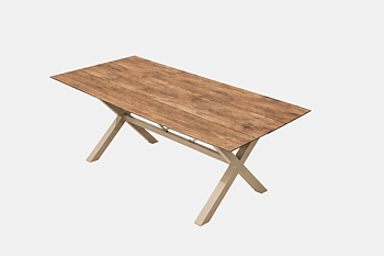 X-Leg matbord 220x100 cm med khakifärgat kryssunderrede och bordsskiva i trälook
