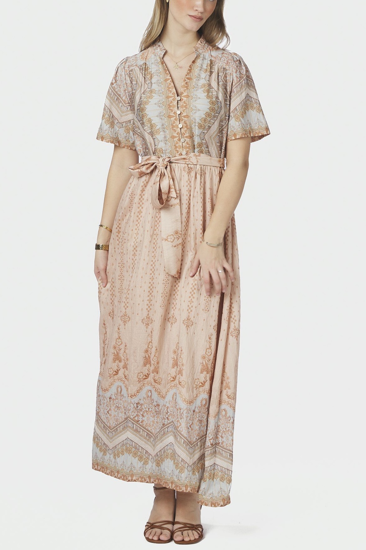 Neo Noir - Moviana Flower Border Dress Flower Peach
