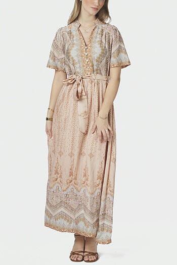 Neo Noir - Moviana Flower Border Dress Flower Peach