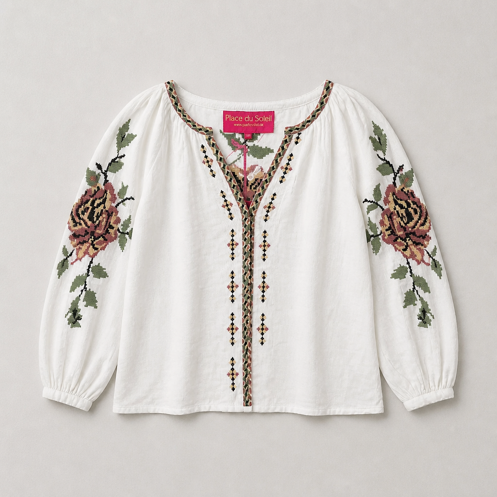 White Embroided Blouse - Place Du Soleil - 3