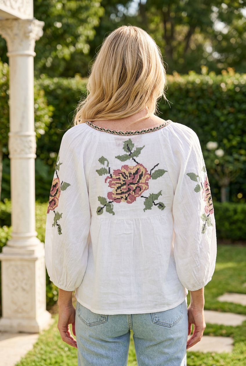 White Embroided Blouse - Place Du Soleil