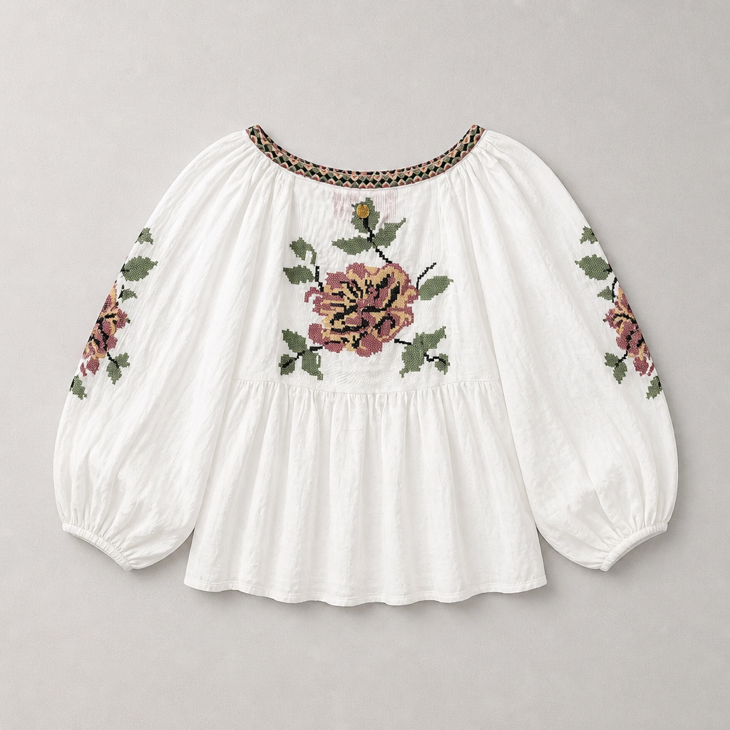 White Embroided Blouse - Place Du Soleil - 4