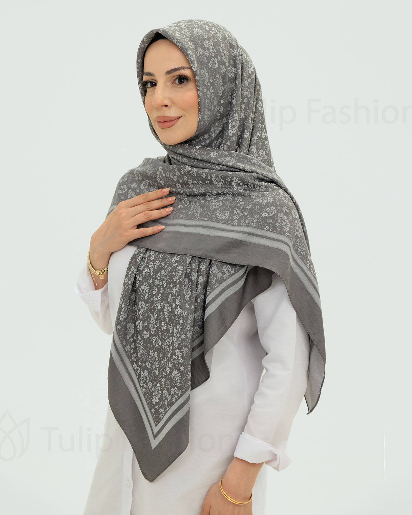 Hijab - Square Viskon 120 cm - Gray - 5