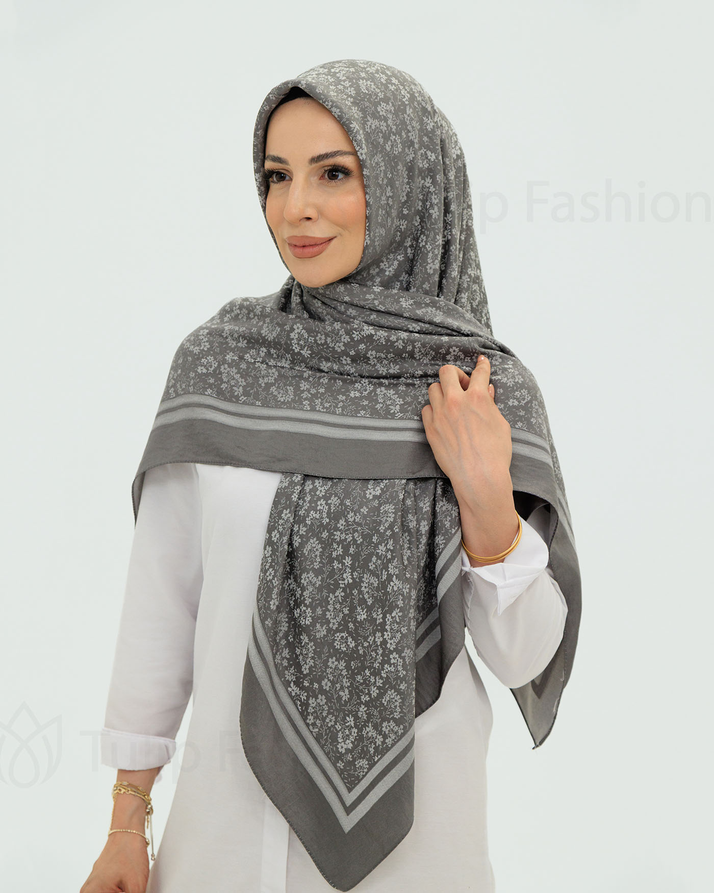 Hijab - Square Viskon 120 cm - Gray - 4