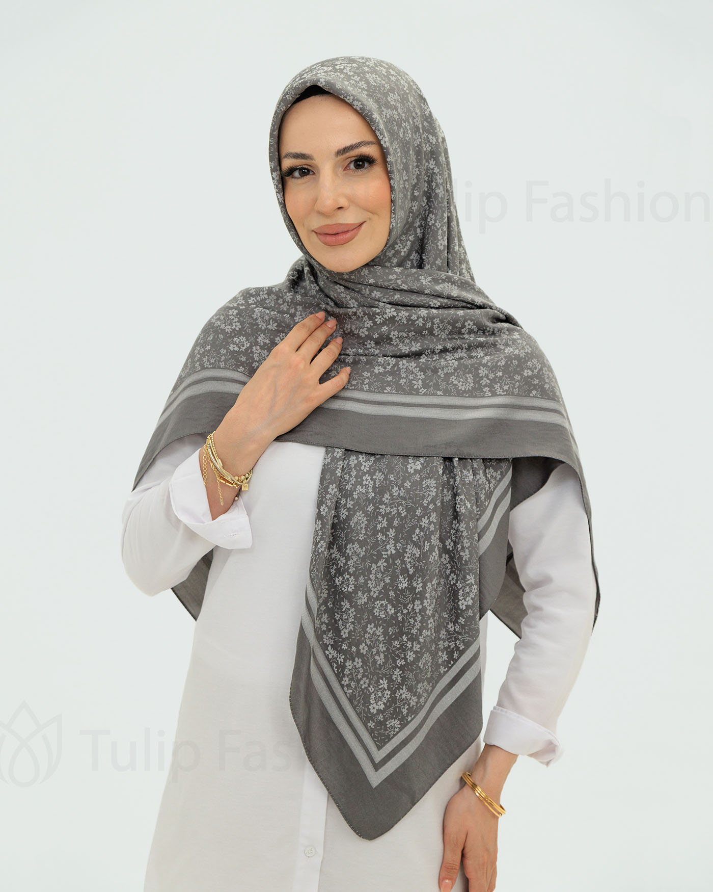 Hijab - Square Viskon 120 cm - Gray - 2