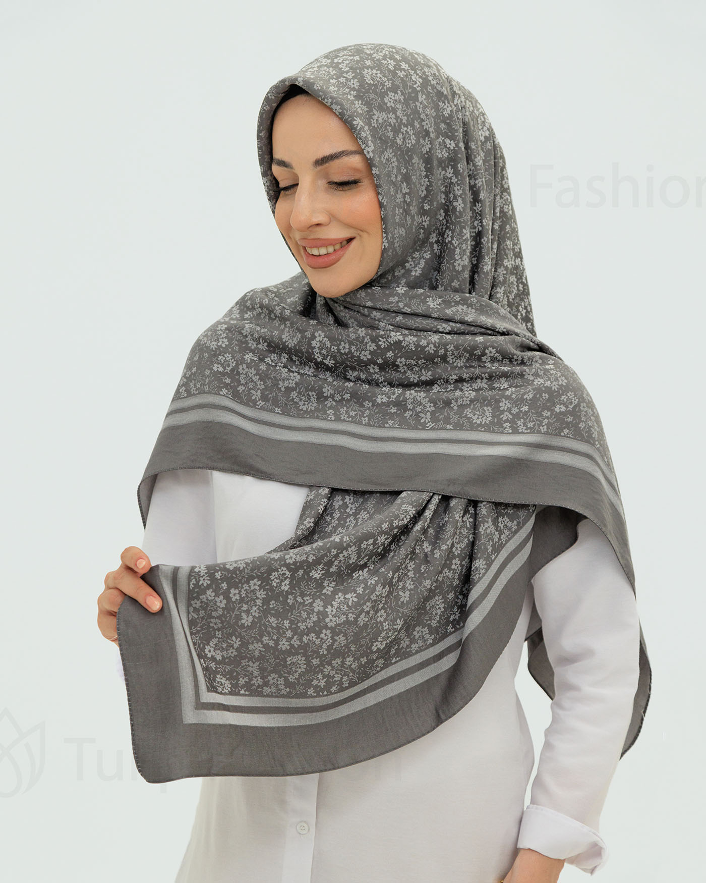 Hijab - Square Viskon 120 cm - Gray - 3