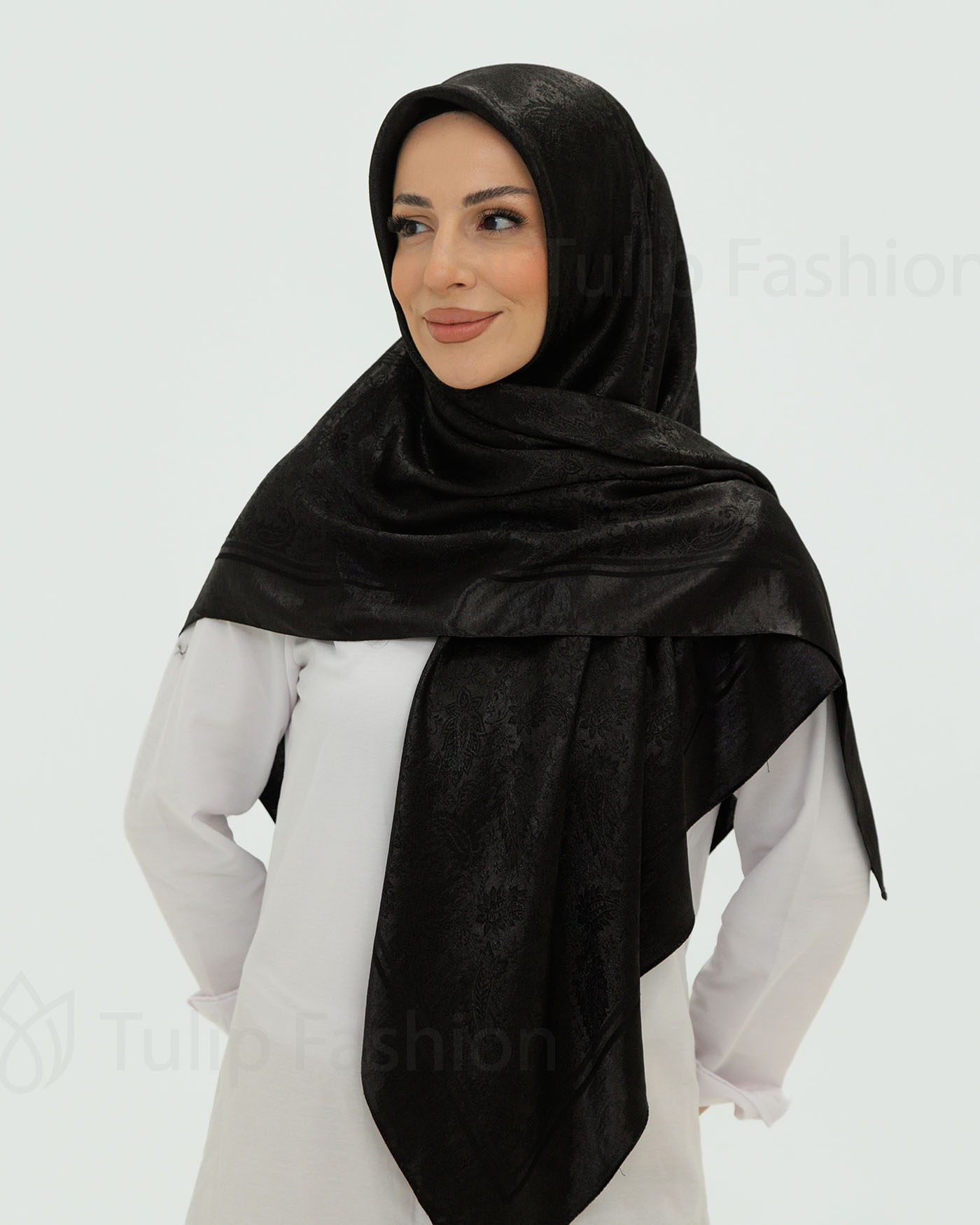 Hijab - Square Viskon 120 cm - Svart - 4