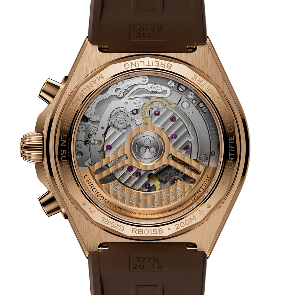Breitling  RB0158101Q1S Chronomat B01 42 brun 18 K rött guld med gummiband baksida