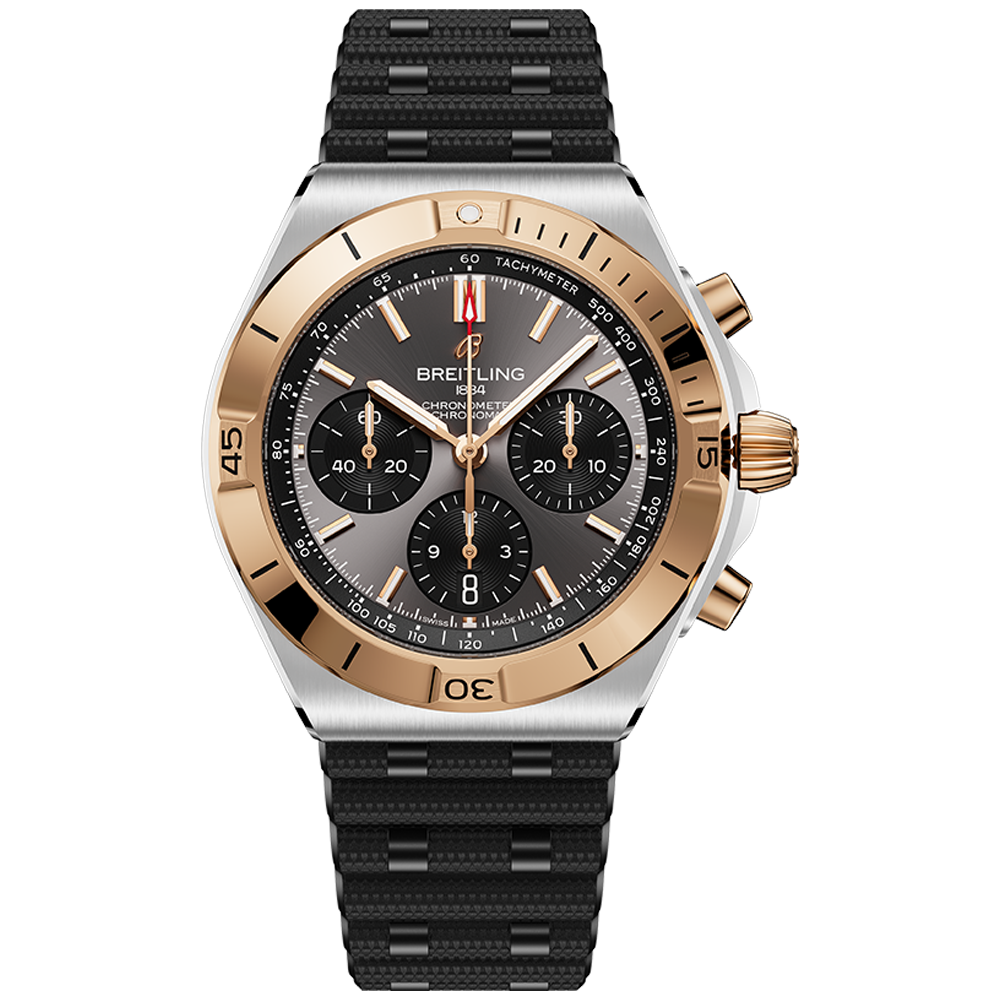 Breitling  UB0158101B1S Chronomat B01 42 grå stål och 18 K rött guld med gummiband