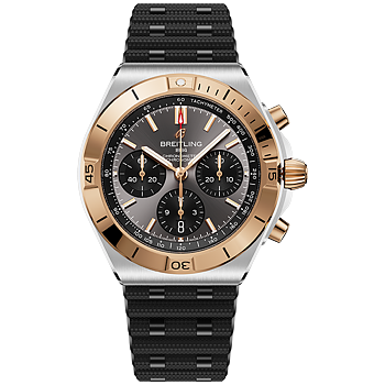 Breitling Chronomat B01 42 grå stål och 18 K rött guld med gummiband