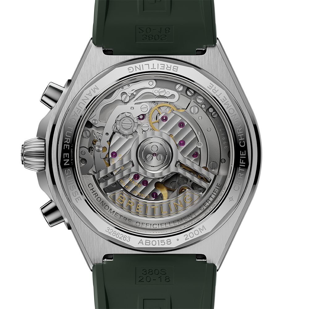 Breitling AB0158101L1S Chronomat B01 42 grön med gummiband baksida