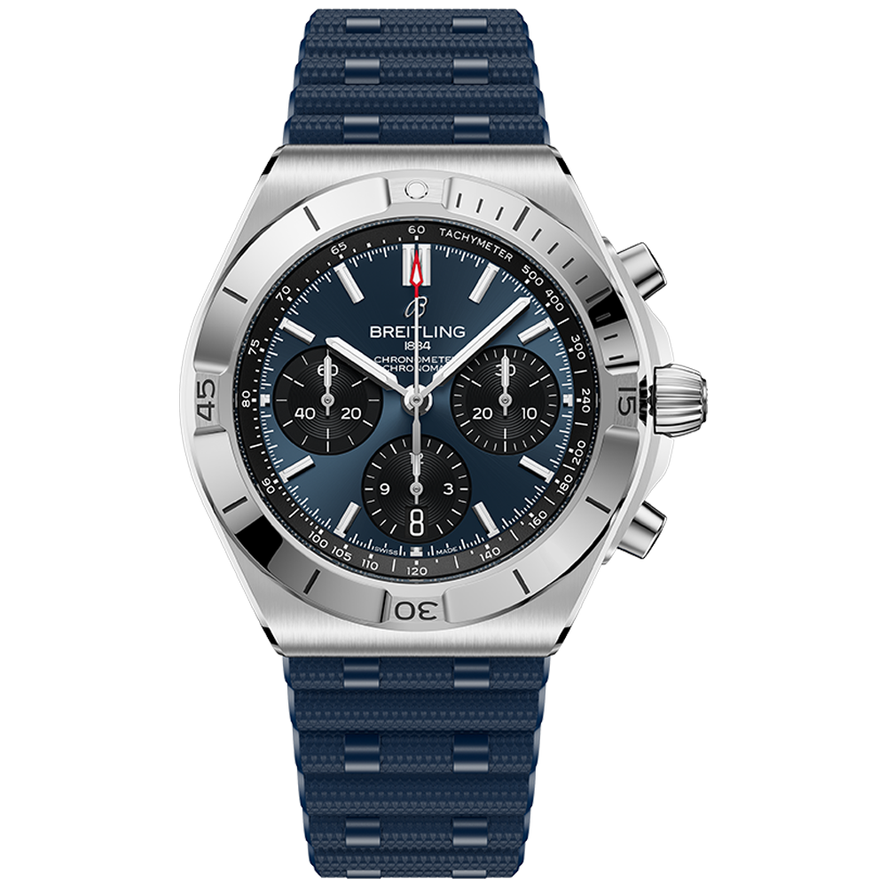 Breitling AB0158101C1S Chronomat B01 42 blå med gummiband