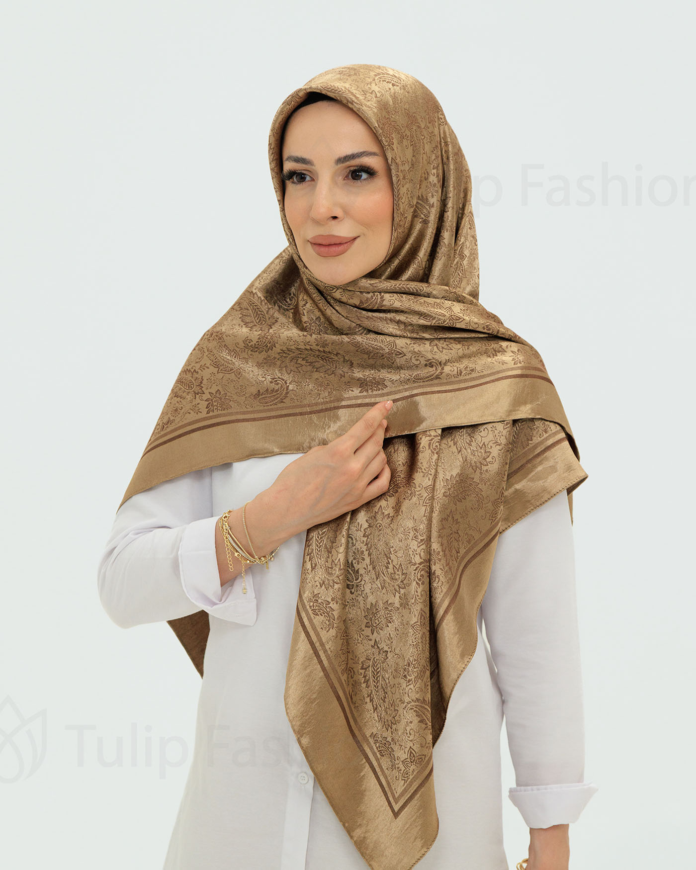 Hijab - Square Viskon 120 cm - Brun - 3
