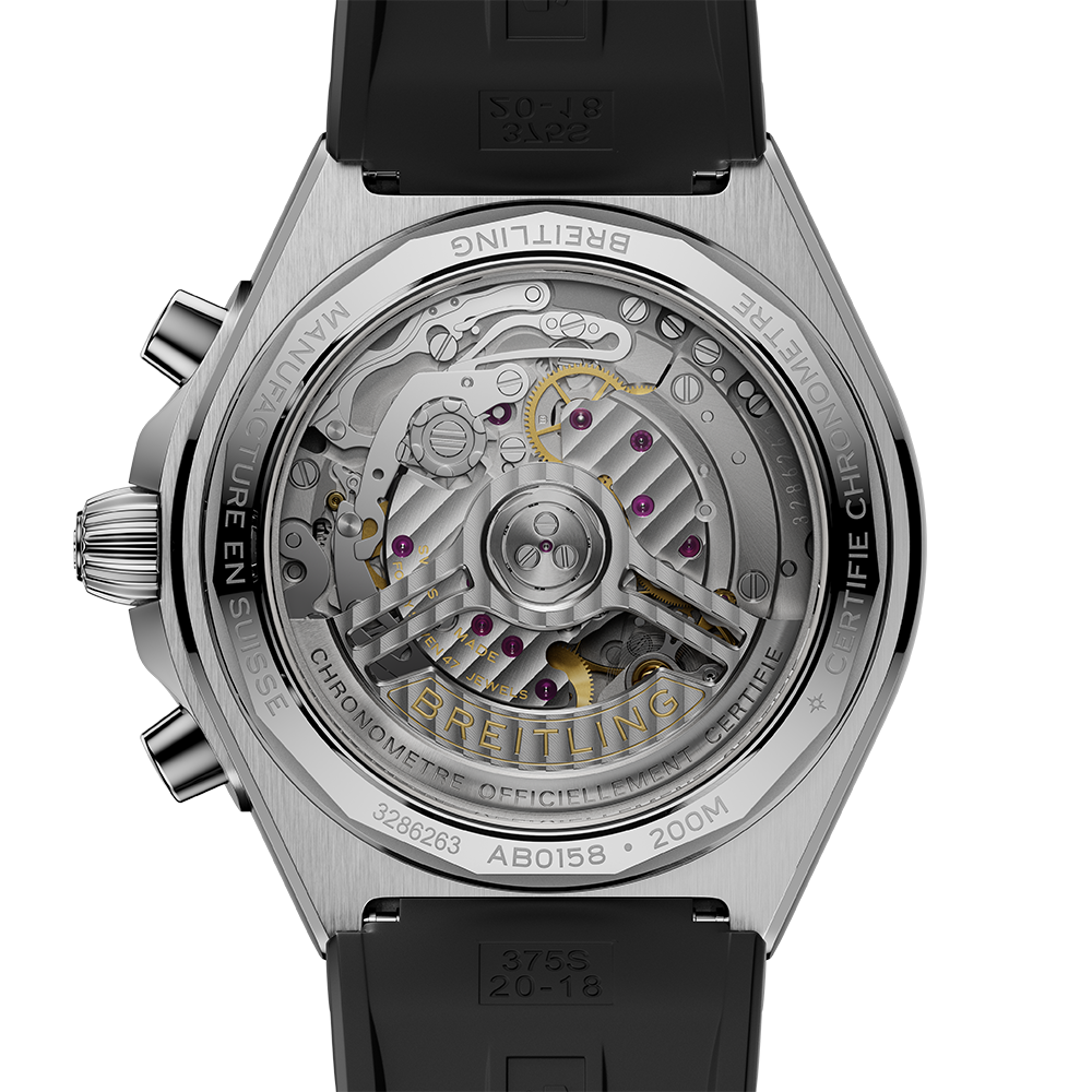 Breitling  AB0158101A1S Chronomat B01 42 vit med gummiband baksida