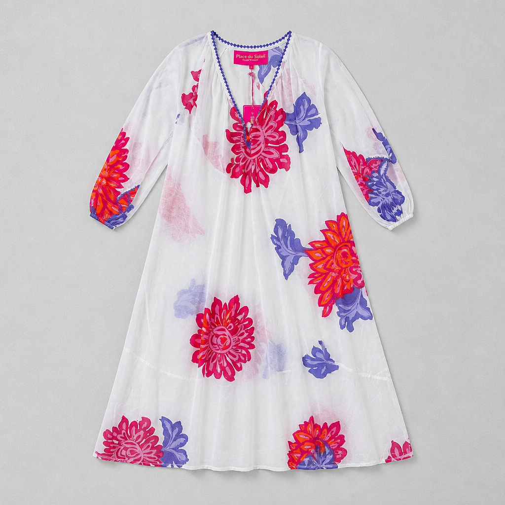 Big Flower Long Dress - White - Place Du Soleil - 3