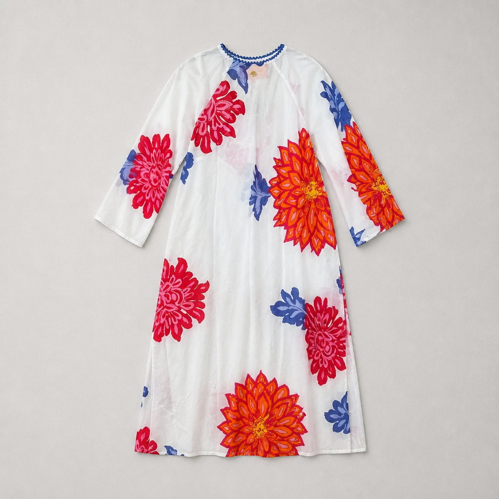 Big Flower Long Dress - White - Place Du Soleil - 4
