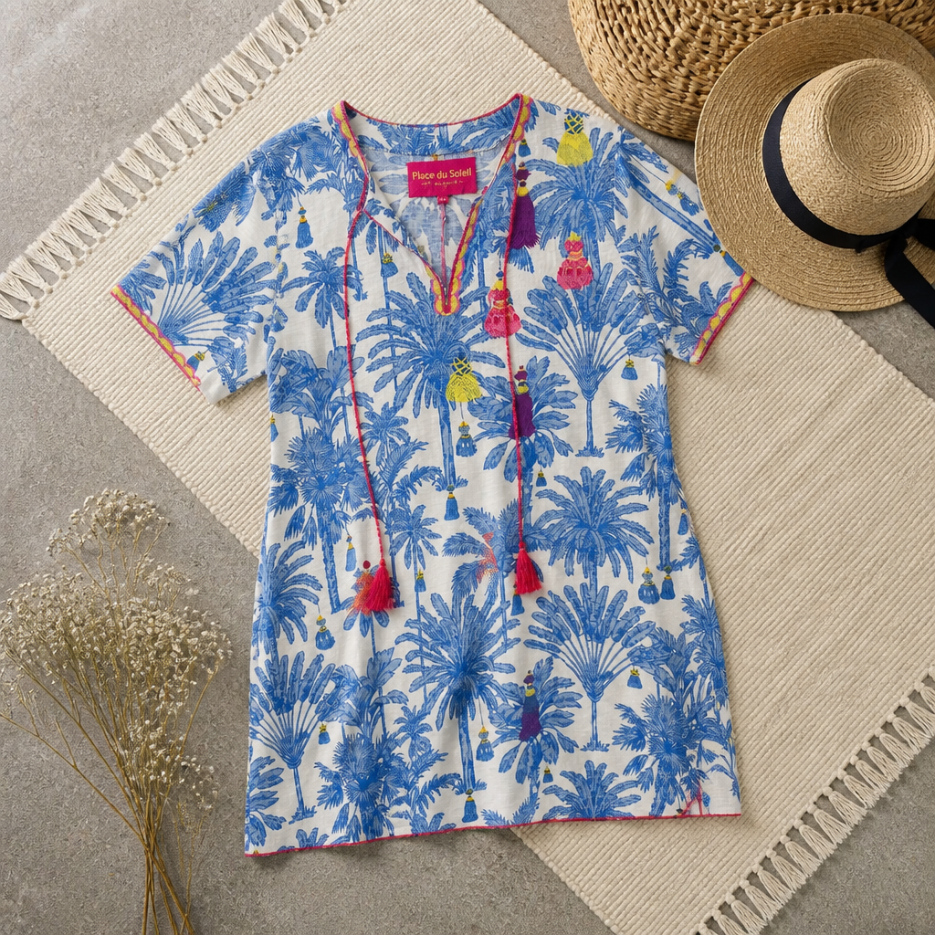 Blue Palm Short Dress - Place Du Soleil - 3