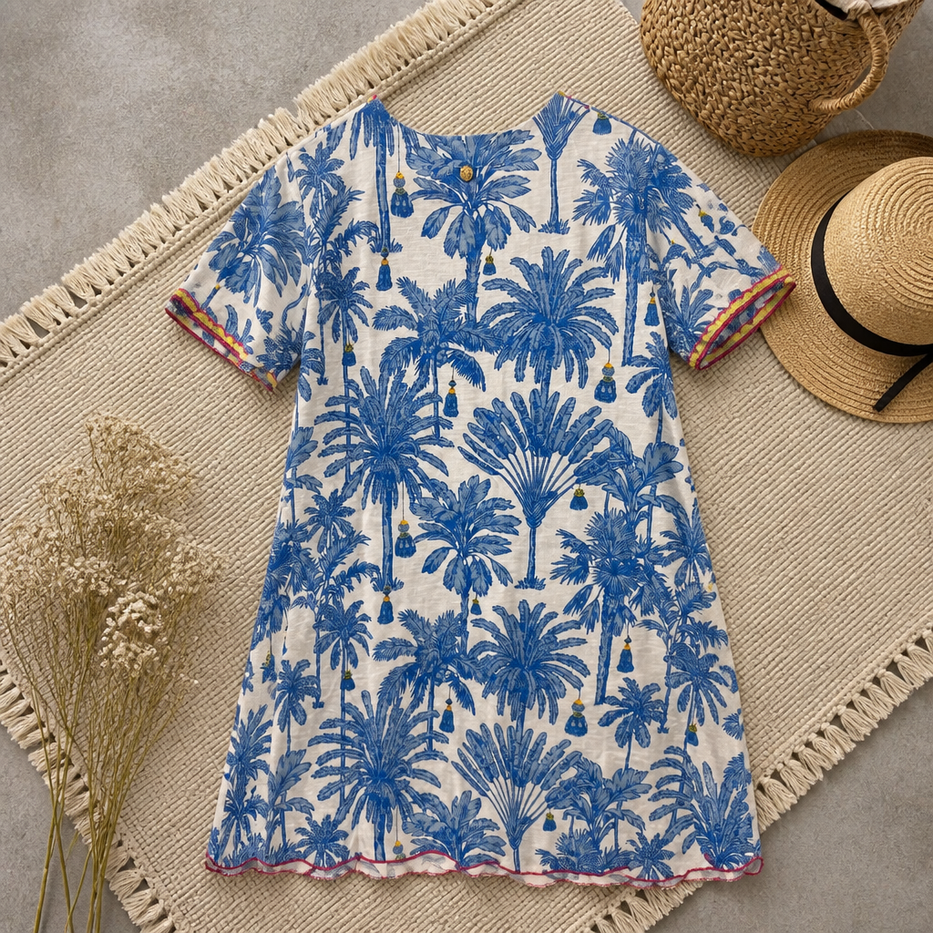 Blue Palm Short Dress - Place Du Soleil - 4