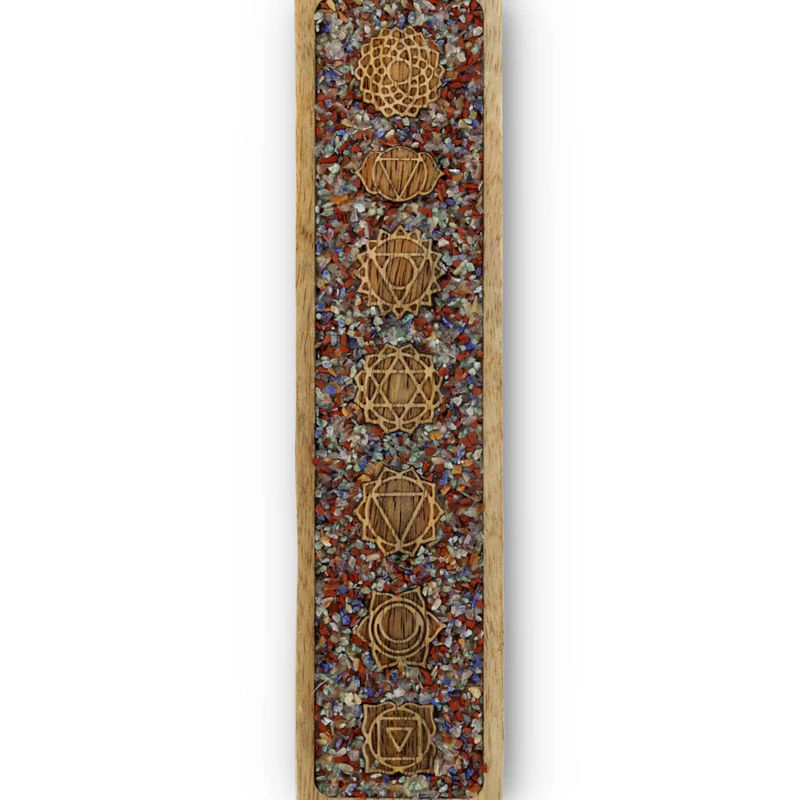 Rökelsehållare i mangoträd med 7 Chakras och blandade chakrastenar - 2
