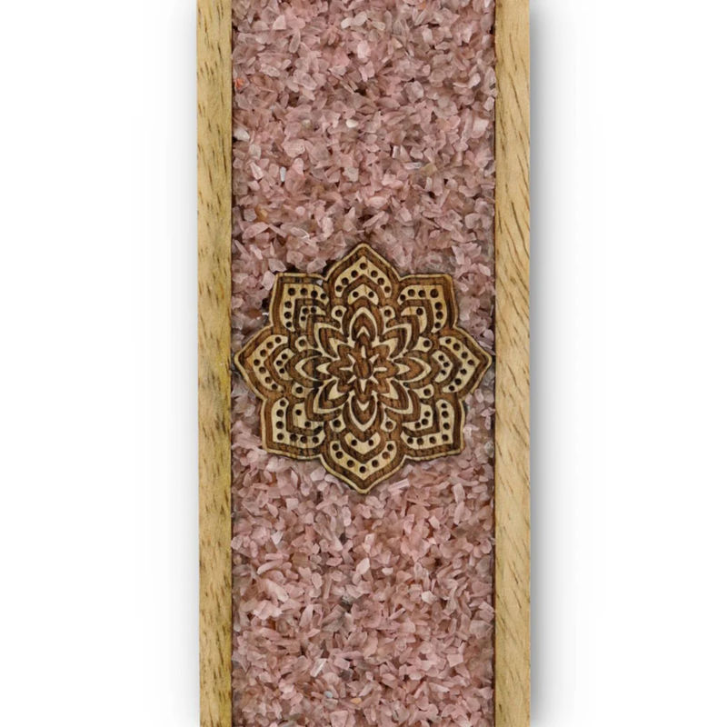 Rökelsehållare i mangoträd med Mandala och rosenkvarts - 2