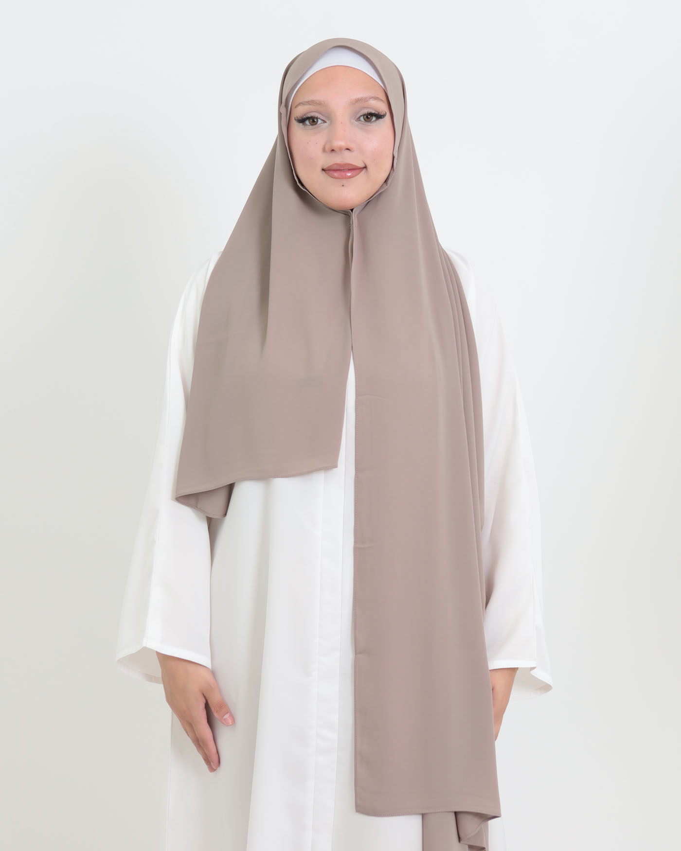 Hijab med integrerad magnet - Lyx Chiffon - Taupe - 4