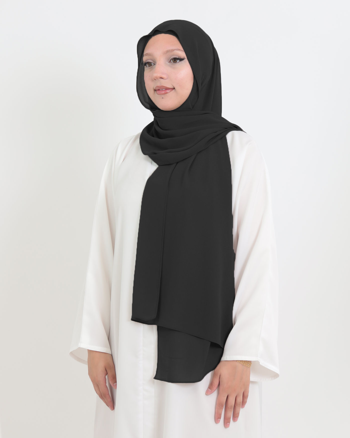 Hijab with cap and integrated magnet - Chiffon - Black