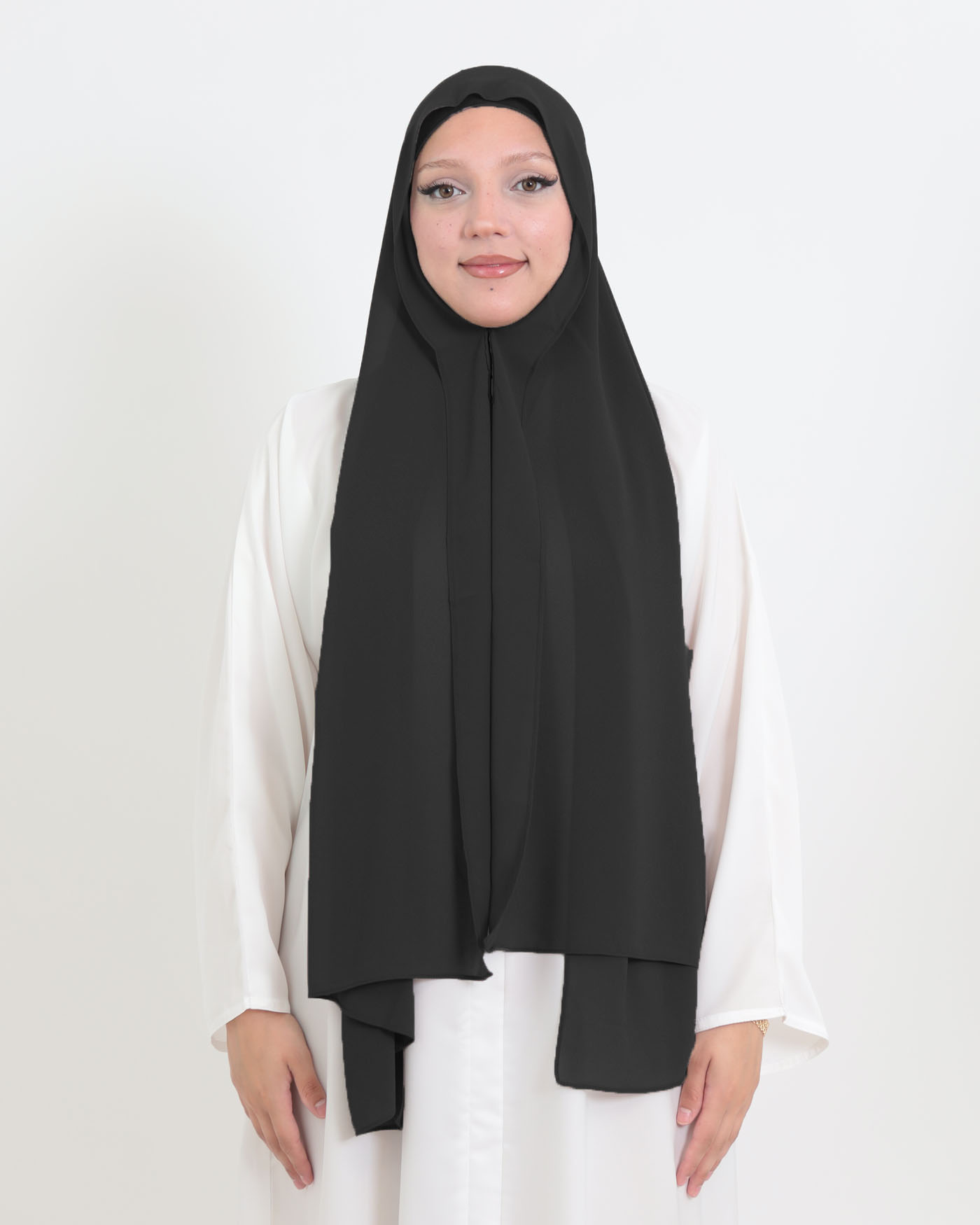 Hijab mit Kappe und integriertem Magneten - Chiffon - Schwarz - 3