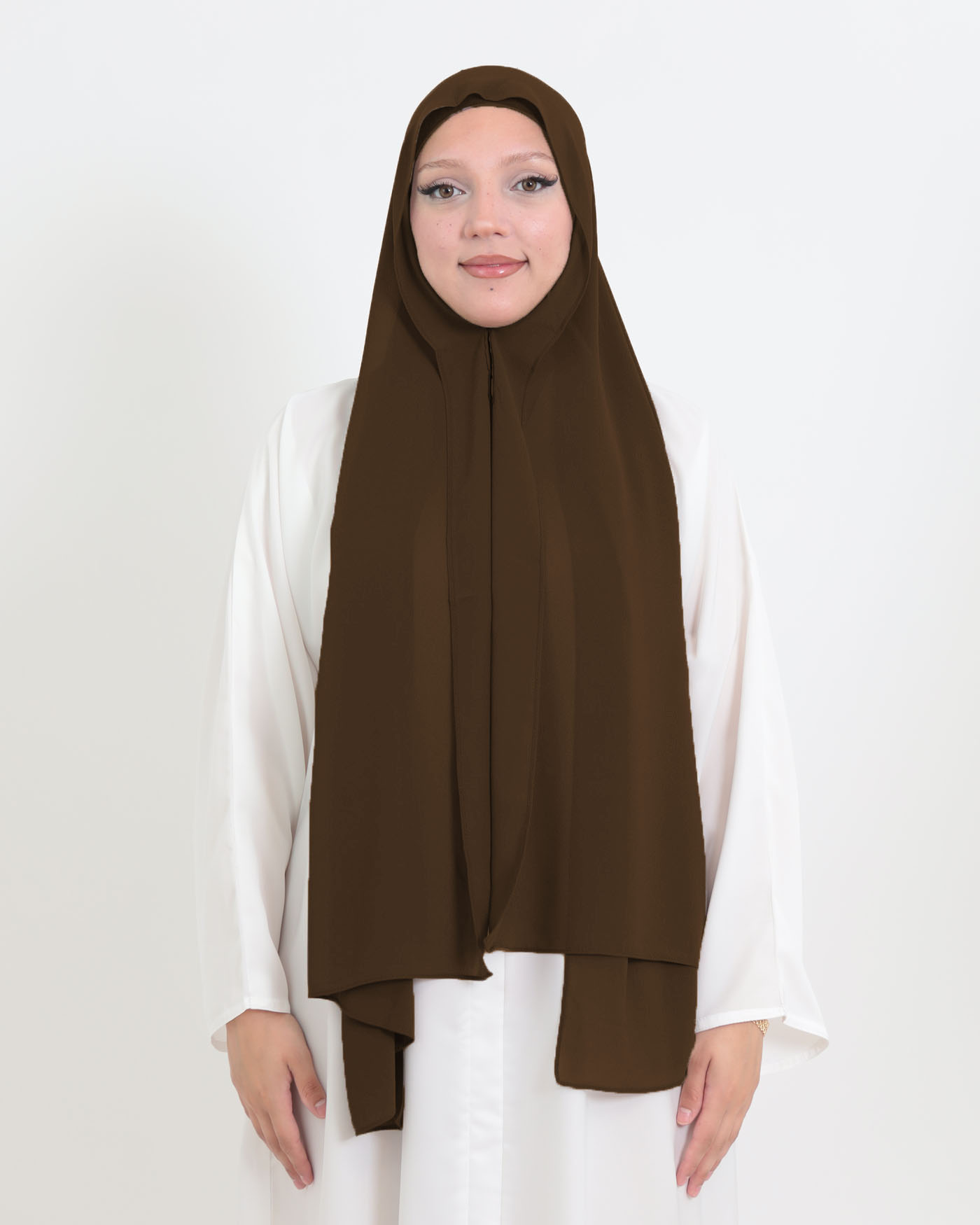 Hijab mit Kappe und integriertem Magneten - Chiffon - Dunkelbraun - 3