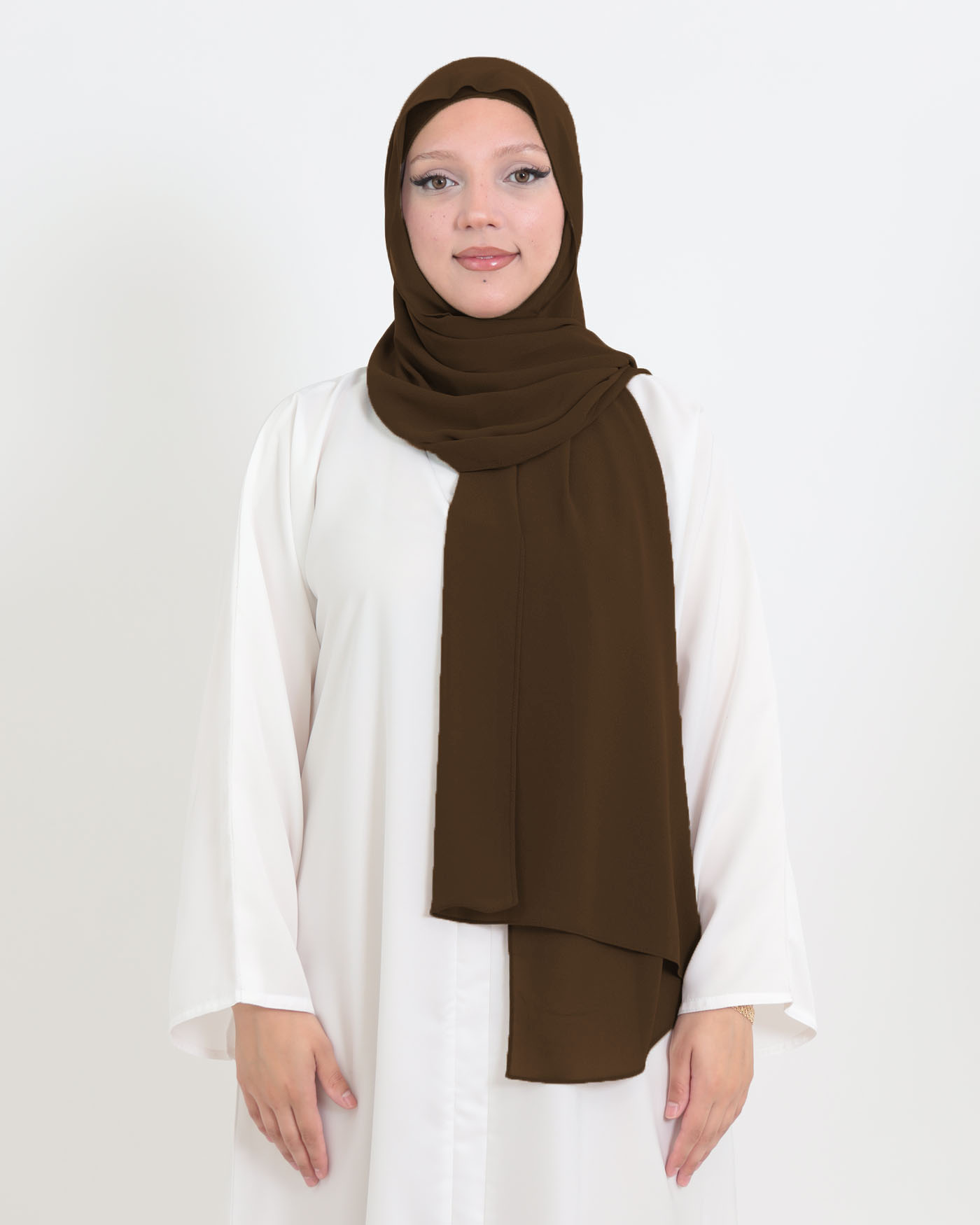 Hijab mit Kappe und integriertem Magneten - Chiffon - Dunkelbraun - 4