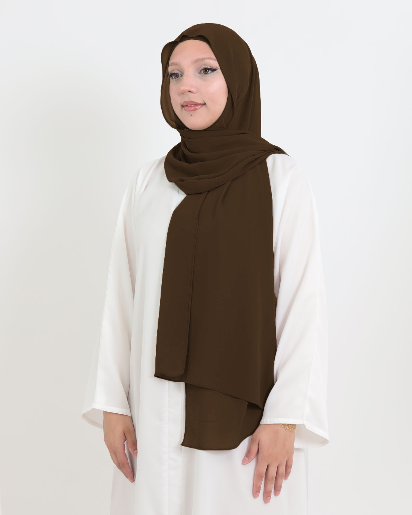 Hijab with cap and integrated magnet - Chiffon - Dark Brown