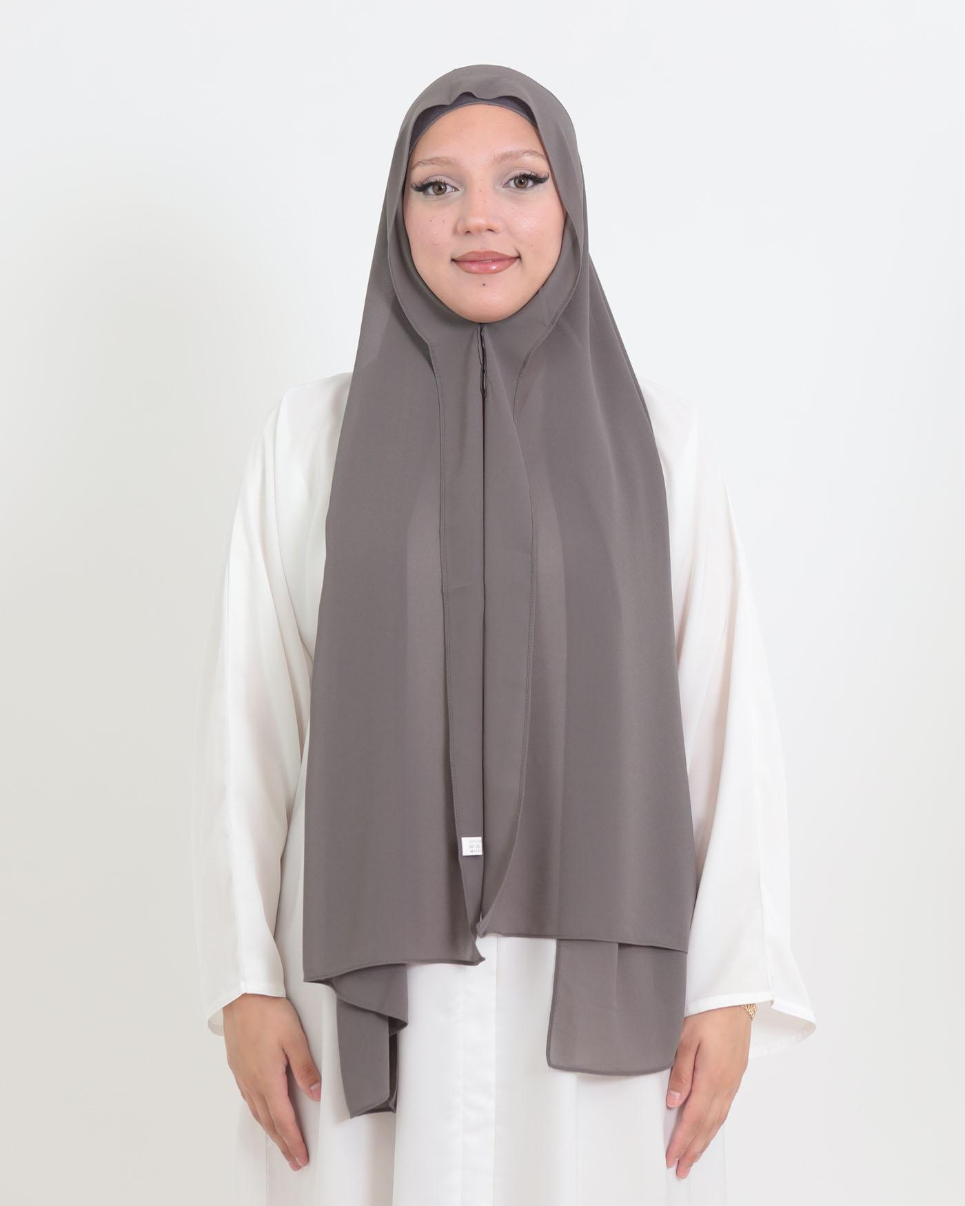 Hijab mit Kappe und integriertem Magneten - Chiffon - Grau - 3
