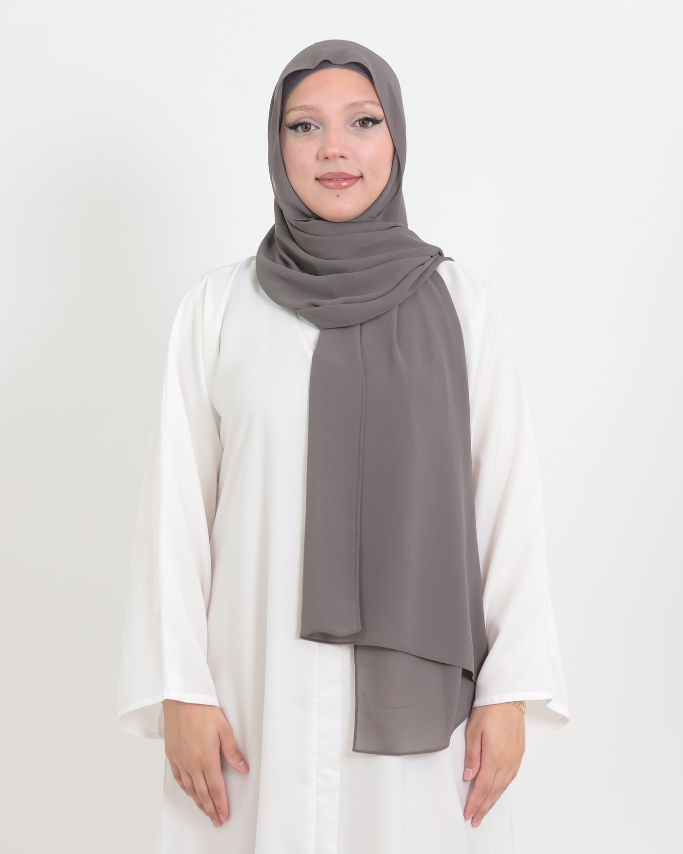 Hijab mit Kappe und integriertem Magneten - Chiffon - Grau - 4