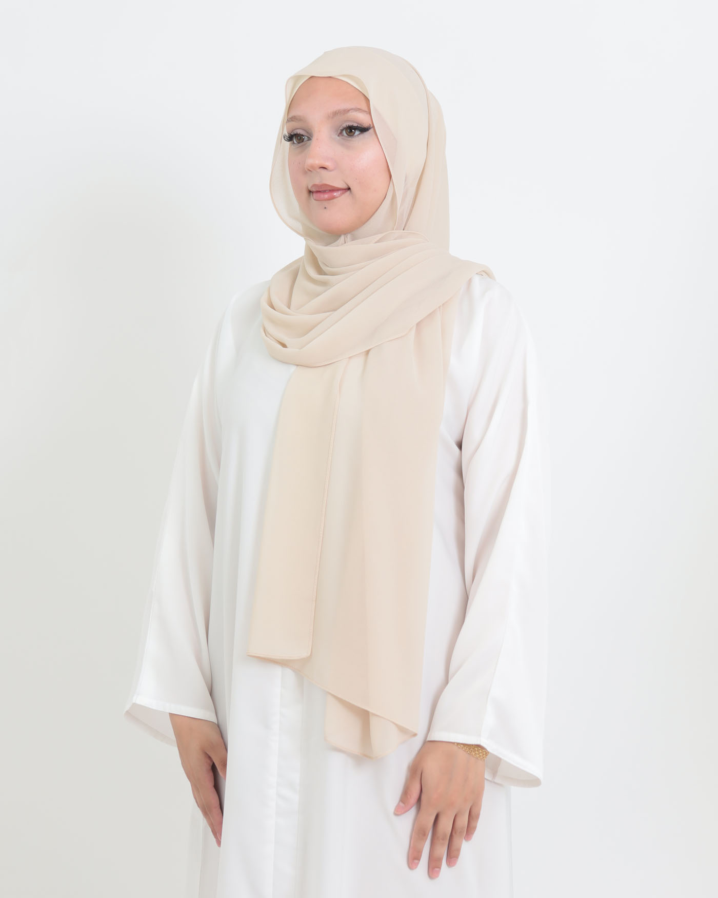 Hijab with cap and integrated magnet - Chiffon - Light Beige