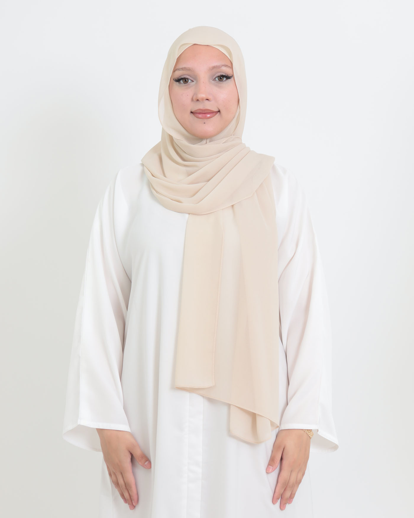 Hijab with cap and integrated magnet - Chiffon - Light Beige - 3